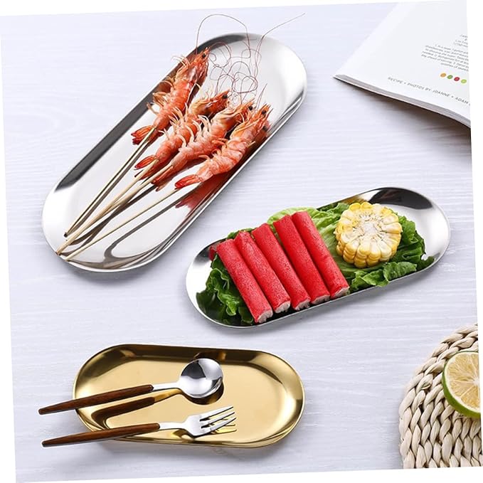 PRETYZOOM Stainless Steel Jewelry Tray Small Serving Platter Storage Plate Food Tray Tabletop Adornment for Home Restaurant