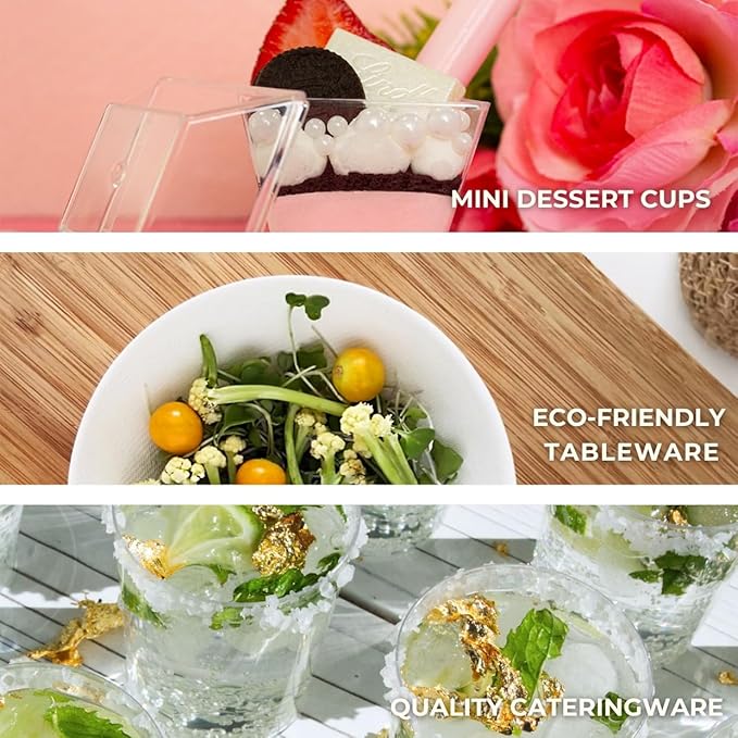 50ct Small 5" Clear Rectangle Mini Dessert Plastic Plates | Disposable Tiny Appetizer Serving Tray | Recyclable Clear Plastic Plates | Perfect for Mini Appetizer Plates for Parties, Weddings CMJJ
