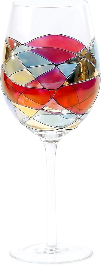 Sagrada Barcelona Large Wine Glasses 29 Oz Handmade Mouth Blown Unique Gift Mother's Day Birthdays Anniversaries Weddings Stained Glass Art (Set 1, Red)