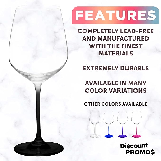 DISCOUNT PROMOS Wine Glasses 17.5 oz. Set of 12, Bulk Pack - Restaurant Glassware, Perfect for Red Wine or White Wine - Black