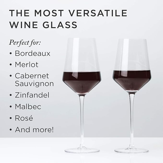 Viski Raye Angled Bordeaux Wine Glasses and Decanter Gift Set, Elegant and Modern Crystal Glassware, Home Bar, Dinner Party, Wedding Gifts, Hosting Essentials, 16 oz & 30 oz, Set of 3