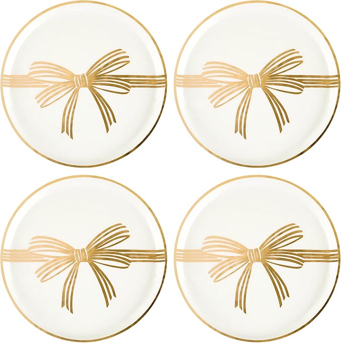 THINGS REMEMBERED Set of 4 Gold Bow Appetizer Plates