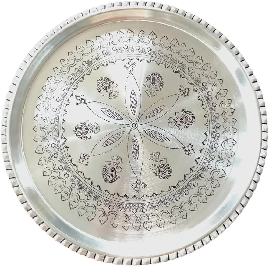 Serving Tray Copper Ottoman Tray 12 Inch Silver Color Decorative Tea Tray for Coffee Table, Kitchen, Living Room, Home Decor - Silver, One Size