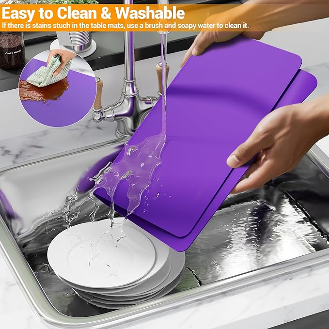 Silicone Counter Mat 40x60cm 2 Pack - High-Temp Resistant, Non-Slip Waterproof Pad for Kitchen Countertops, Sink & Stove (Purple)