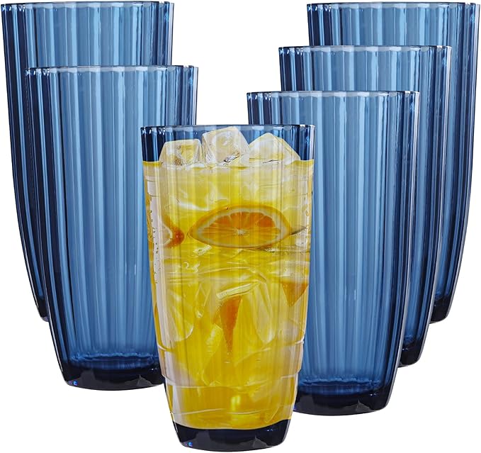AKMQYM Acrylic Mixed Colors Highball Cups | Plastic Reusable Tumblers | 20oz (Set of 6) | Stackable | BPA-free Tumblers | Shatterproof | Top-rack Dishwasher Safe