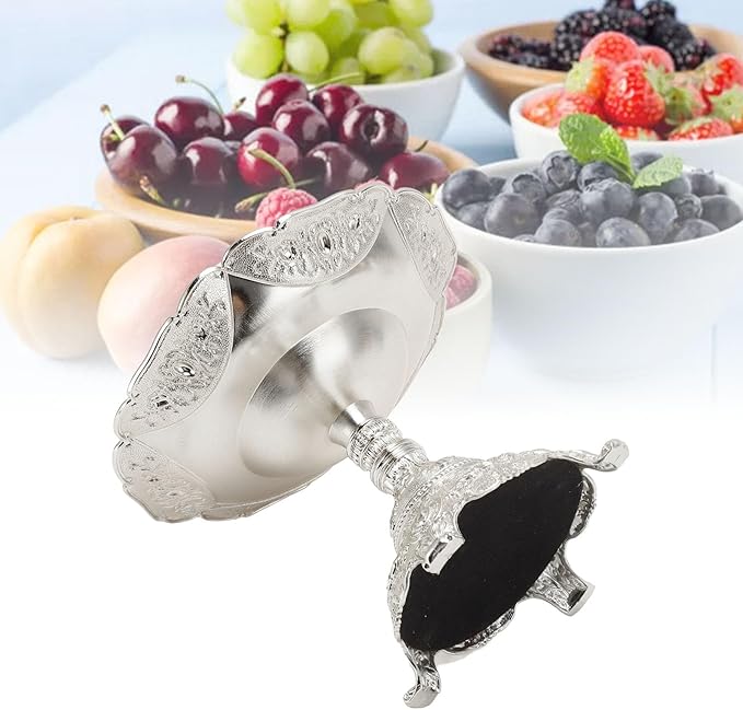 TOPINCN Metal Table Fruit Tray and Bowl, European Style Candy Serving Plate Decorative Dessert Snack Dish Zinc Alloy Snack Nut Food Serving Storage Rack Dining Table Decor (S) (Silver)