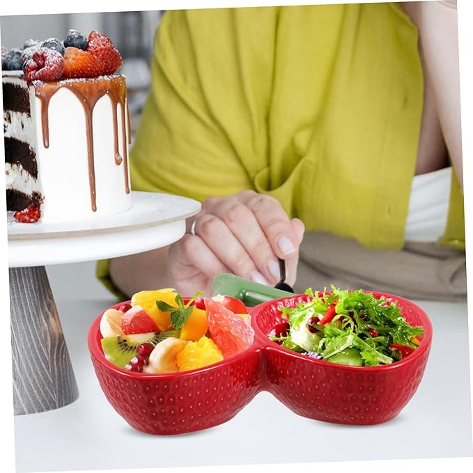 OUNONA Strawberry Shaped Ceramic Serving Plate Elegant Japanese Design Decorative Fruit Bowl for Salads Sashimi and More Porcelain Appetizer Plate Unique Tableware