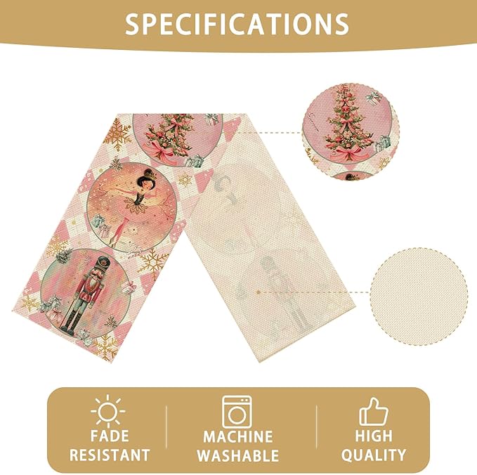 Christmas Snowflake Tree Table Runner Seasonal Winter Kitchen Dining Linen Table Decoration for Indoor Outdoor Home Party Decor 13 x 72 Inch