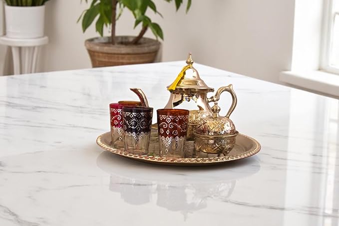 Moroccan Tea Tray Serving Cocktail Silver Handmade Fez Small Or Large Round (13 Inch)