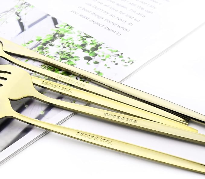 30Pcs Champagne Gold Mirror Finished Cutlery Set, 18/0 Stainless Steel Daily Use Silverware Kitchen Home Restaurant Party Dessert Flatware Set Include Knife/Fork/Spoon, Service For 6