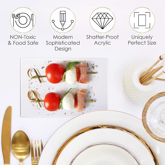 Acrylic Clear Party Plates, 48 Pack Contemporary Mini Plates, Small Appetizer Plates, Dessert Glass Plates for Upscale Wedding Serving Platters & Holiday Dining Prep | 4 x 6 in. 1 MM thick