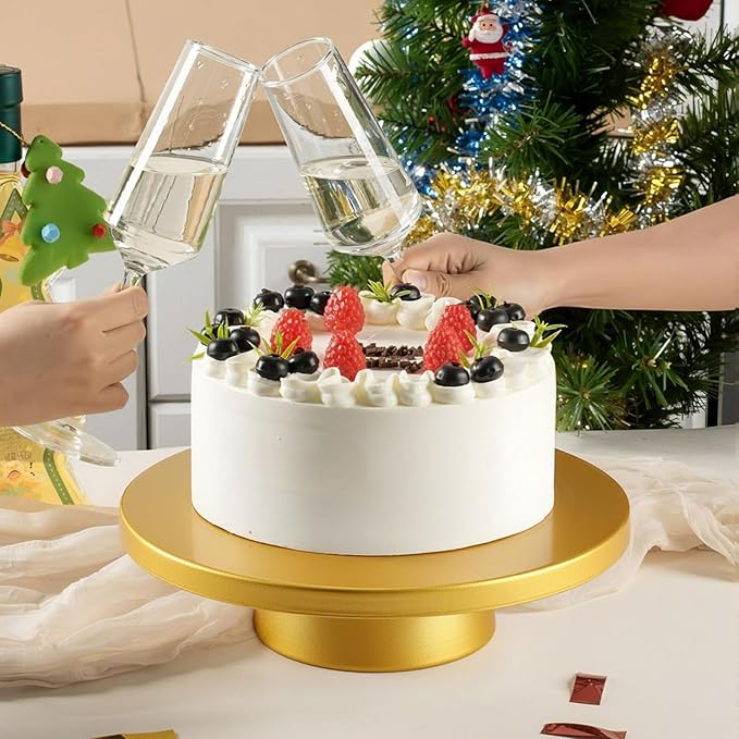 Wenqik Metal Gold Cake Stand with Cake Knife and Spatula, Round Dessert Table Display Stand Metal Dessert Tray Serving Platter for Party, Wedding, Birthday, Baby Shower, Anniversary (12 Inch)