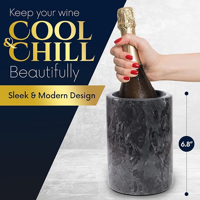 Homeries Marble Wine Chiller Bucket - Wine & Champagne Cooler for Parties, Dinner – Keep Wine & Beverages Cold, Wine Chillers for Bottles – Holds Any 750ml Bottle (Gray)