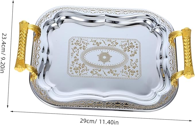 Rectangular Serving Tray with Handles 304 Stainless Steel Snack Platter for Parties Coffee Table and Restaurant Use Sturdy Beverage Serving Tray with Non-Slip Design