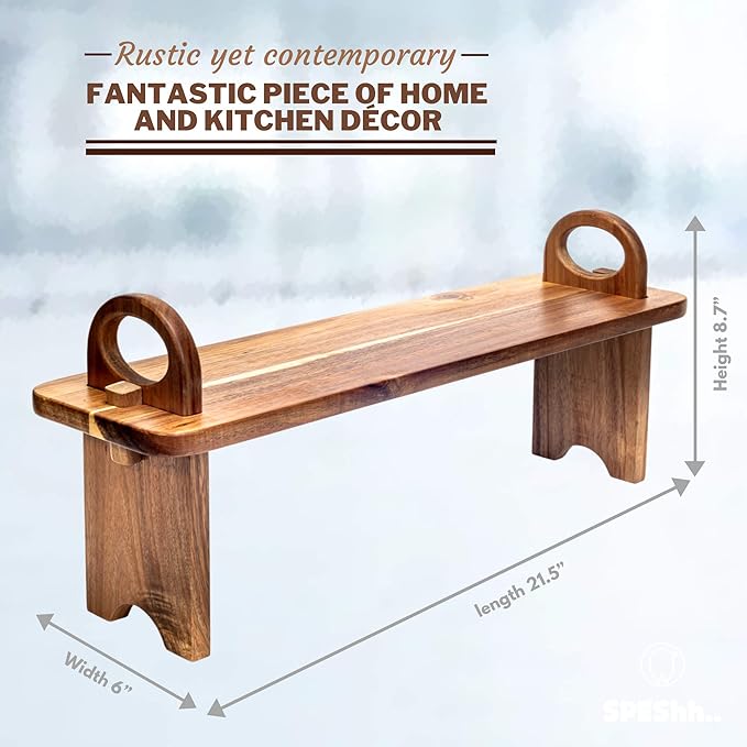 Acacia Wooden Serving Board on Stand – Raised Wood Serving Trays Platter – Home Kitchen Countertop Organizer Shelf & Large Charcuterie Tray for Cheese Party Food 21.5 X 6 x 8.7 inches