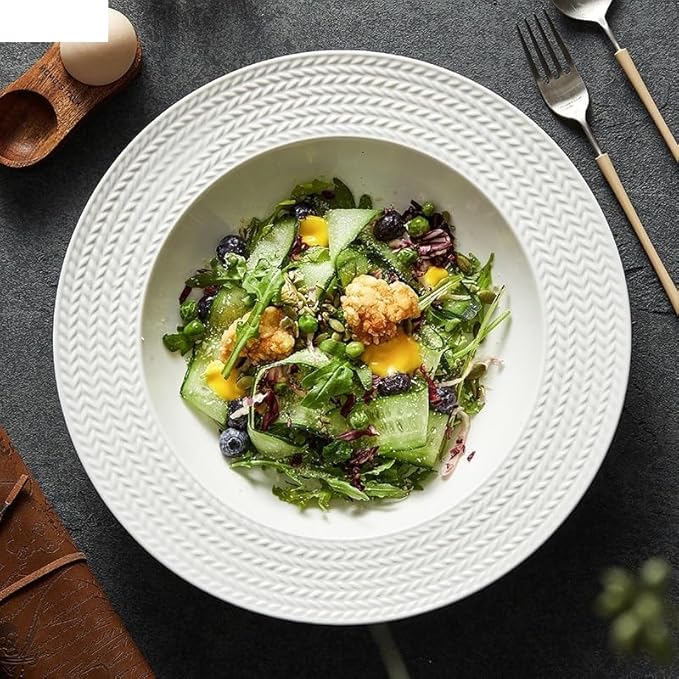 Kitchen Plates Dinner Plate Simple Ceramic Salad Plate Kitchen Restaurant Main Dish Plate Household Pure White Soup Bowl Creative Tableware Dinner Plate Restaurant Plates(A 8.75inch)