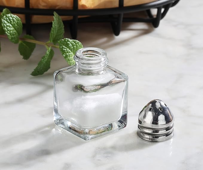 New Star Foodservice Glass Cube Mini Salt and Pepper Shaker (Silver with Rack)