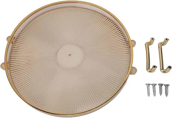 Dioche Elegant Round Serving Tray with Gold Handle and Golden - Multifunctional Display Tray for Fruits, Desserts, Snacks, and Decor (Amber)