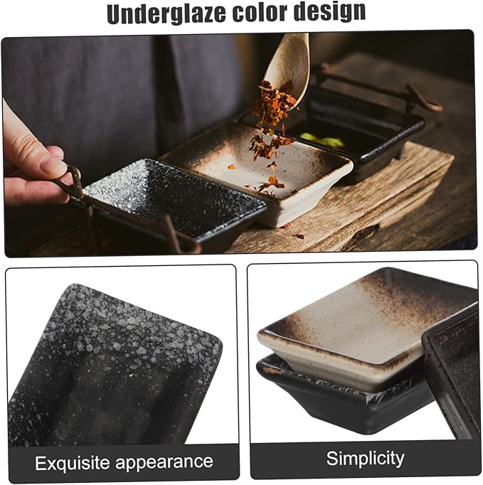 ABOOFAN 3pcs Ceramic Dipping Sauce Dish Seasoning Plates for Appetizers Bbq and Outdoor Dining Vintage Underglaze Design Lightweight and Portable