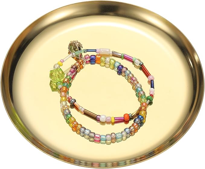 uxcell Round Serving Trays, 4.92" Stainless Steel Decorative Jewelry Dish, Small Vanity Tray for Bathroom Aromatherapy Candle Drink Plate,Gold