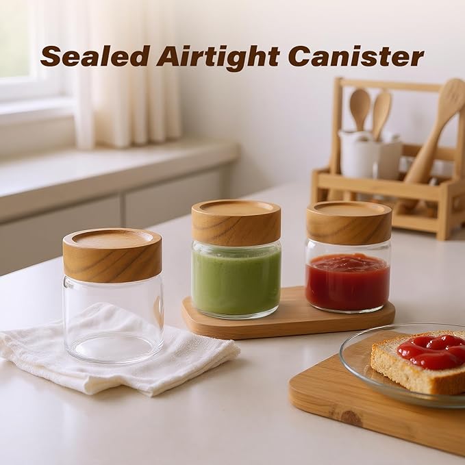 2-Pack 6 fl oz Glass Canisters with Airtight Sealing Lids - Leakproof Food Mason Jars for Meal Prep, Overnight Oats, Salad Dressings, Yogurt & Spice Storage