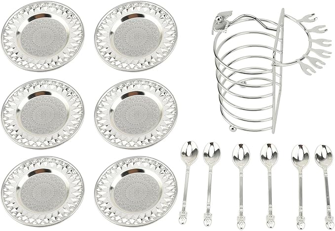 Zerodis European Style Food Plate, Zinc Alloy Snack Storage Platter Set with Spoon, Elegant Serving Tray for Steaks Pasta Fruits At Parties (Silver)