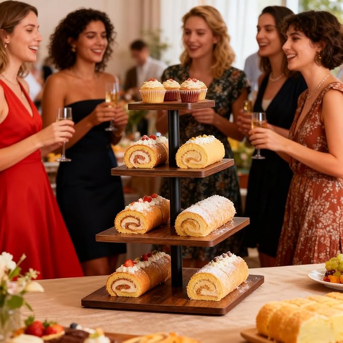 4 Tier Cupcake Stand for 50 Cupcakes,360 Rotatable Wooden Cake Dessert Tower Holder,Rustic Square Tiered Tray Serving Display for Wedding Birthday Baby Shower Tea Party
