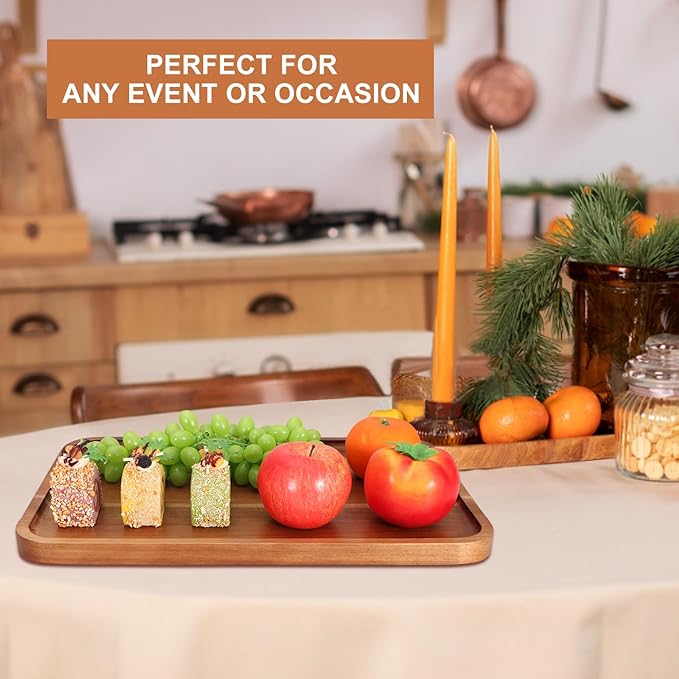 16" x 10" Rectangle Serving Trays Wooden Charcuterie Boards Rectangular Large Serving Platters for Cookie, Snack, Appetizer, Dessert, Party Food Dish Acacia Wood Kitchen Platter Tray Cheese Board