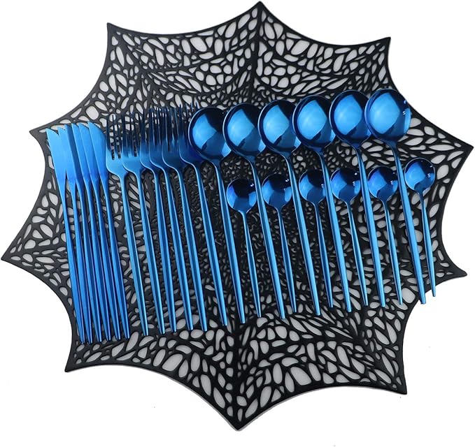 Mirror Polished Blue Silverware Set,24-Piece 304 Stainless Steel Satin Finish Flatware Set,Kitchen Utensil Set,Tableware Cutlery Set for Home and Restaurant, Dishwasher Safe Service For 6