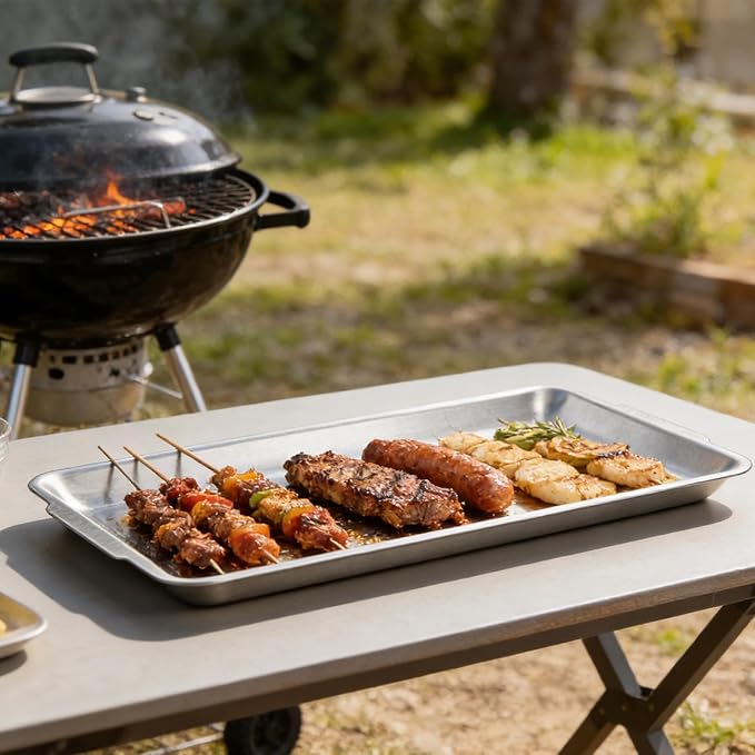 LANIAKEA 4PCS 304 Stainless Steel Serving Platters 12.6" Rectangular Serving Platters Decorative Organizer Trays for BBQ, Buffet, Appetizer Serving, Party