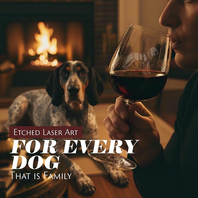 Etched Laser Art Grand Bleu de Gascogne Personalized Dog Themed Etched 12.75oz Wine Glass Custom Dog Breed Wine Glasses for Pet Lovers, Unique Birthday Gift for Men & Women, Personalized Gift