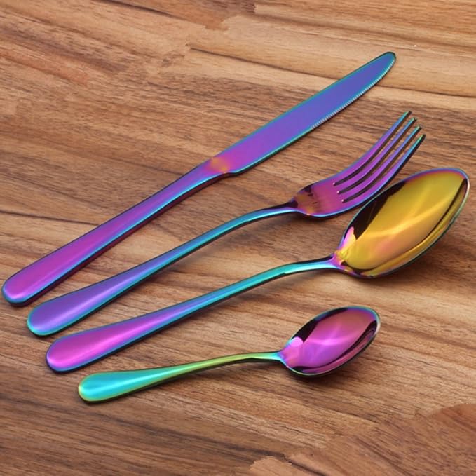 Lots 4pcs Stainless Steel Tableware Dinner Spoon Fork Knife Flatware Serving Sets Spoons Forks Knives，Colorful-4