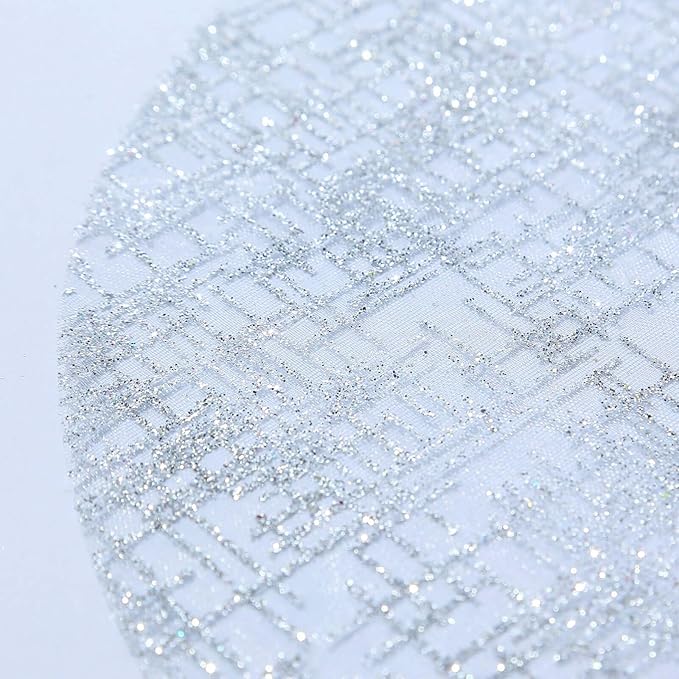 20 Pack 13" Silver Glitter Mesh Placemats - Round Disposable Durable Perfect for Parties and Events