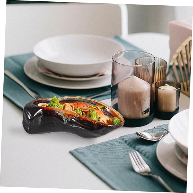 PRETYZOOM Multifunctional Ceramic Plate Dinner Plate Oyster Design Easy Cleaning for Bbq