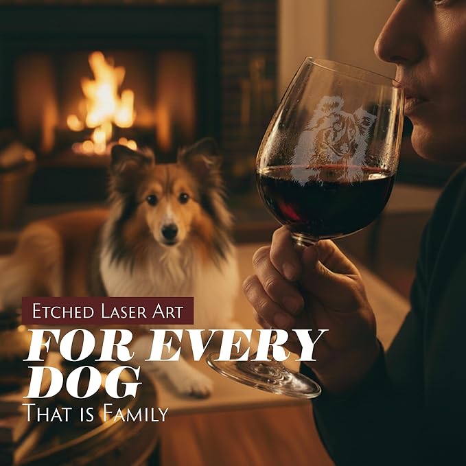 Etched Laser Art Personalized Dog Themed Etched Wine Glass - Custom Dog Breed Wine Glasses, Ideal for Pet Lovers, Unique Birthday Gift for Men & Women, Personalized Gift - Shetland Sheepdog, 12.75 oz