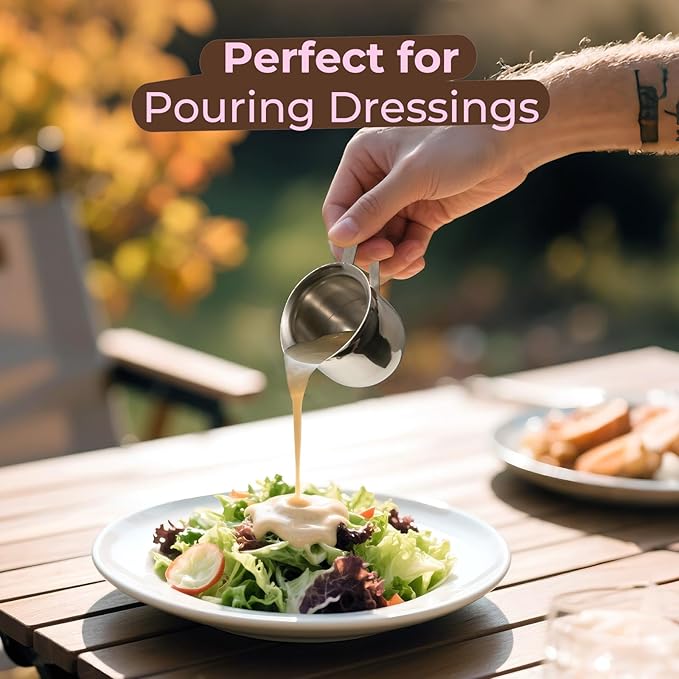 Fit Meal Prep [6 Pack] 3 oz Creamer Pitcher - Stainless Steel Bell Creamers, Mini Cup Container for Serving Milk, Coffee Cream, Salad Dressing, Maple Syrup, Espresso Machine for Restaurant, Cafes