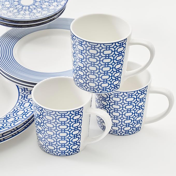 Caskata Newport Garden Gate Salad Plates Set of 4 | High-Design Lead-Free Porcelain Dinnerware Plate Set | Blue Dinnerware Set for Entertaining Everyday Thanksgiving, Wedding or Birthday Gifts | 8.5"