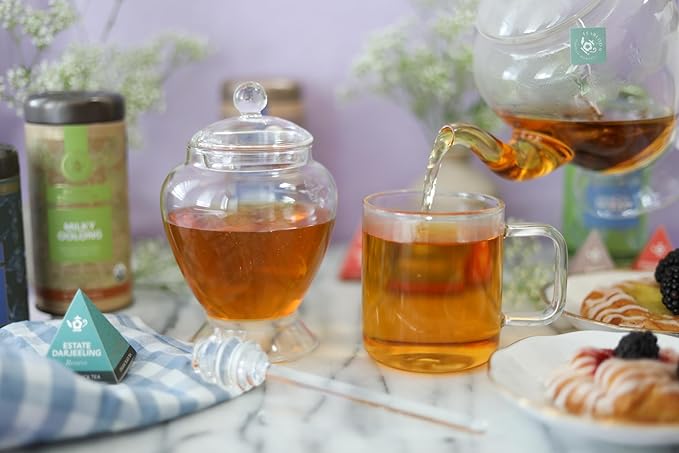 Teabloom Pure Bliss Honey Jar with Dipper and Lid - Hand-crafted with Highly Hygienic, Non-Porous Borosilicate Glass (14 oz)