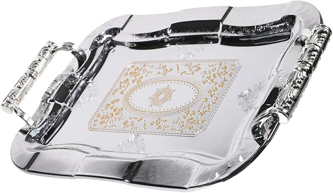 Vintage Stainless Steel Serving Tray Elegant Decorative Platter for Fruits Snacks and Appetizers Ktvs Restaurants and Hotels and Stylish Design Silver
