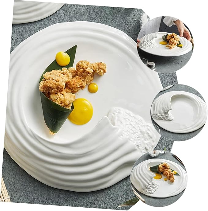 Healifty Ceramic Food Serving Plate Creative Western Snack Dish Unique Porcelain for Restaurants and Home Use Easy to Clean for Appetizers