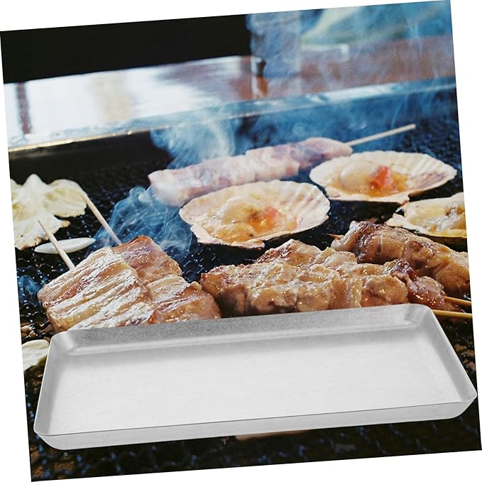 ABOOFAN Stainless Steel Dinner Plate Vintage Rectangular Serving Tray for Grill BBQ Camping