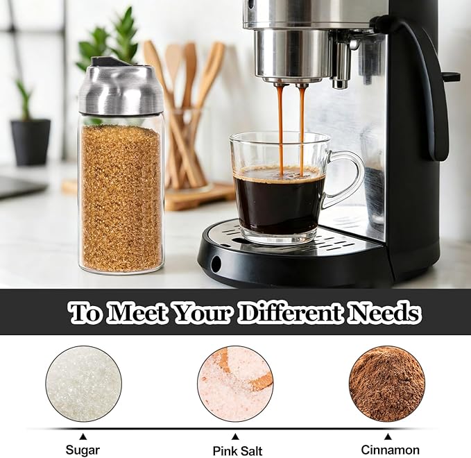 Glass Sugar Dispenser Shaker Set for Coffee, Tea, Milk, 14 OZ, (2 Pack)
