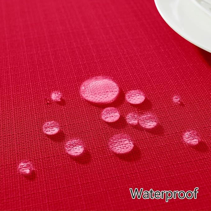 SASTYBALE Christmas Square Tablecloth Spill Proof Wrinkle Free Textured Fabric Table Cloth, Thick Faux Linen Card Table Cover for Xmas Dining, Holiday, Winter, Party (52 x 52 Inch Square, Red)