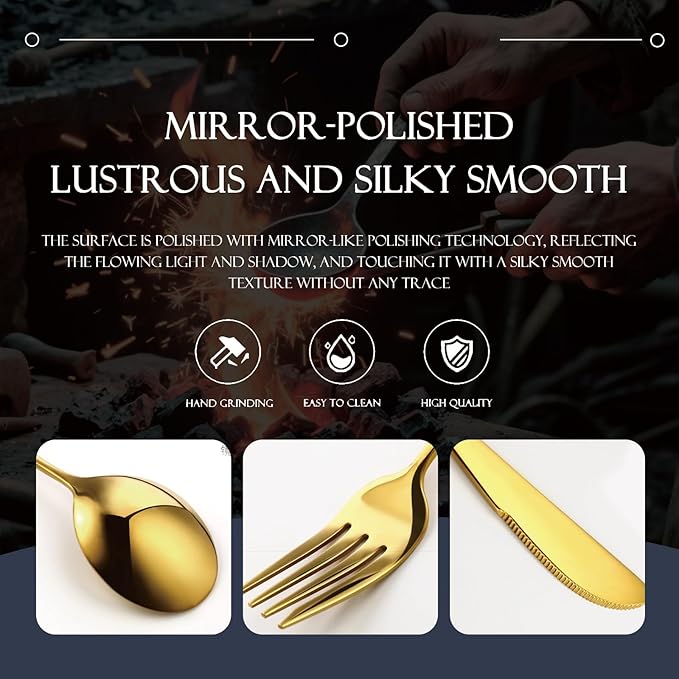 40-piece luxury gold flatware set for 8, 18/8 stainless steel silverware set, cutlery set with ceramic handle，forks and spoons for family wedding party，dishwasher safe