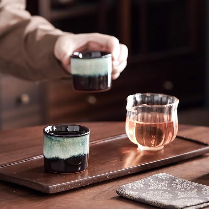 LAVINTTO Japanese Tea Cups Set of 6, Ceramic Teacups, Chinese Tea Cups for Hot Tea or Coffee, Demitasse Cups 2.5 Ounces Coffee Mugs (magic exterior)
