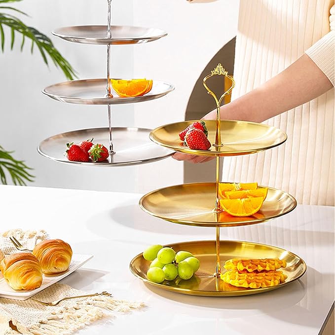 Stainless Steel 3 Tier Cupcake Stand, Tiered Trays Three Layer Cake Stand 3 Tier Serving Tray Platters for Pastry Dessert Candy Fruit Tea Party Wedding Platter (Golden)
