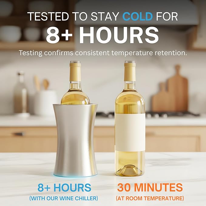 Frostware Patented Wine Chiller Bucket – Fill-With-Water & Freeze Stainless Steel Wine Bottle Chiller and Cooler Keeps Drinks Cold for 8+ Hours, Double Wall Insulated Design for Home Entertaining