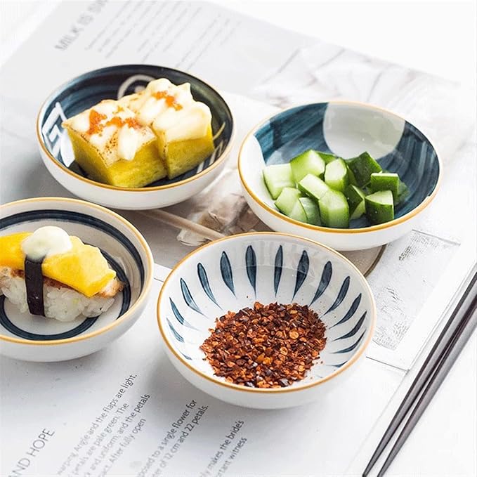 Salad plate Japanese Style Round Ceramic Bowls Small Dessert Bowls Soy Sauce Dipping Bowls Apply to Snack Sushi Ketchup Condiments Appetizer Dessert Plastic plate (Color : A)