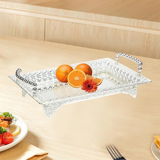 Serving Tray with Handle Dessert Cake Stand Vanity Table Tray Fruit Basket Elegant Serving Platter for Dessert, Silver