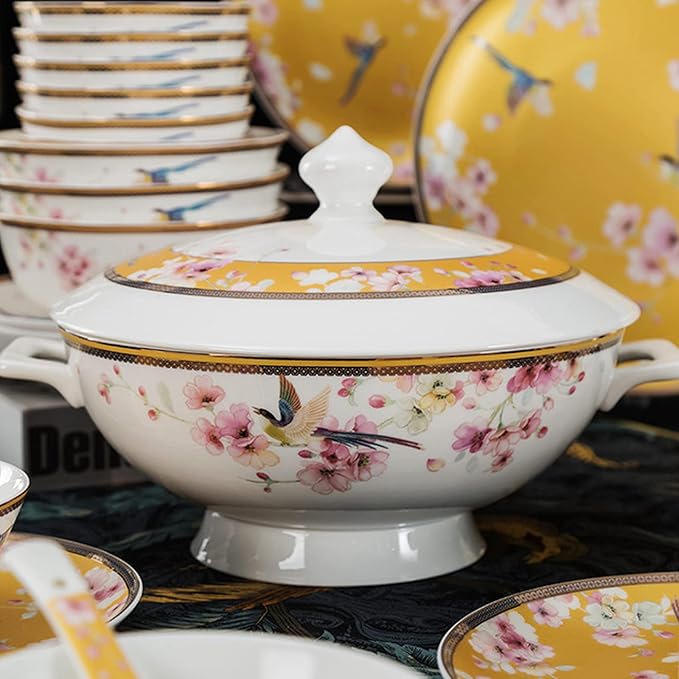 Luxury Tableware Set Tableware Dishes Plates Ceramic Combination Dinner Service Set of Bowls Dessert Plates Soup Plates Dinner Plates 62 Piece